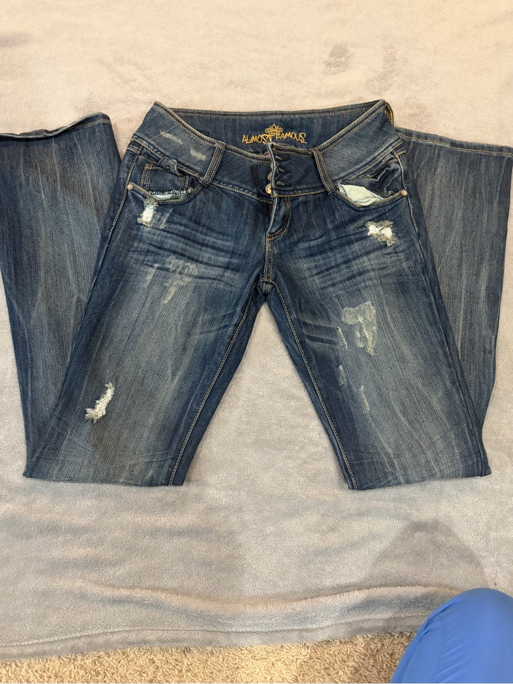 Almost Famous Women's Dark Blue Distressed Bootcut Jeans